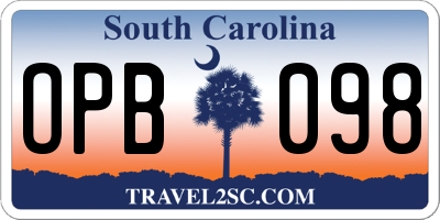 SC license plate OPB098