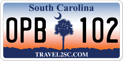 SC license plate OPB102