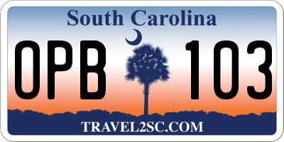 SC license plate OPB103