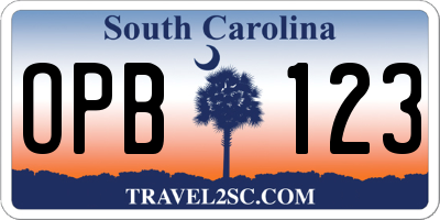 SC license plate OPB123