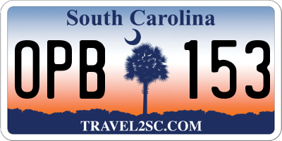 SC license plate OPB153
