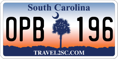 SC license plate OPB196