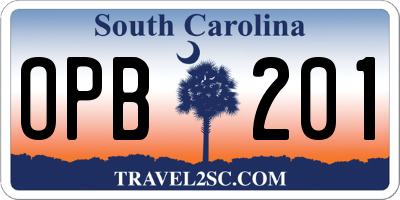 SC license plate OPB201
