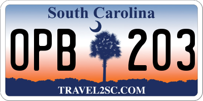 SC license plate OPB203