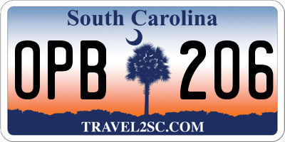 SC license plate OPB206