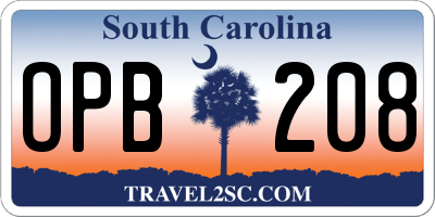 SC license plate OPB208