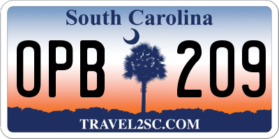 SC license plate OPB209