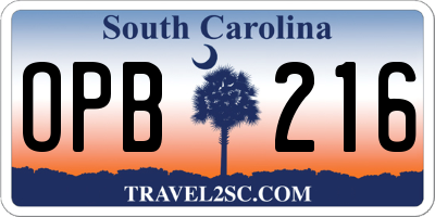 SC license plate OPB216