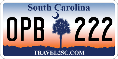 SC license plate OPB222