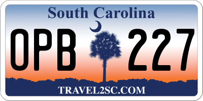 SC license plate OPB227