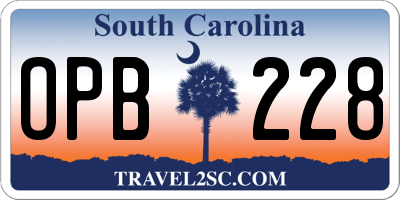 SC license plate OPB228