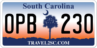 SC license plate OPB230