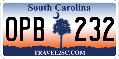 SC license plate OPB232