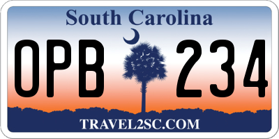 SC license plate OPB234