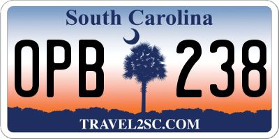 SC license plate OPB238