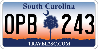 SC license plate OPB243