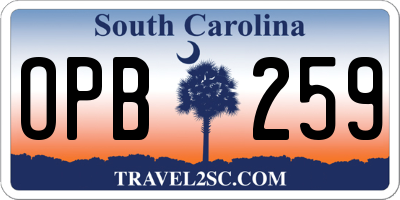 SC license plate OPB259