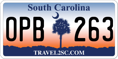 SC license plate OPB263