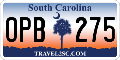 SC license plate OPB275