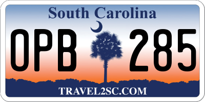 SC license plate OPB285