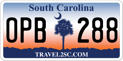 SC license plate OPB288