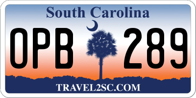 SC license plate OPB289