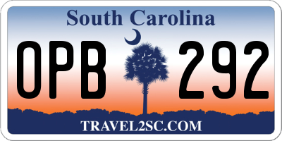 SC license plate OPB292