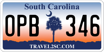 SC license plate OPB346