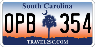SC license plate OPB354