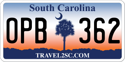 SC license plate OPB362