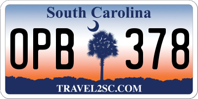 SC license plate OPB378