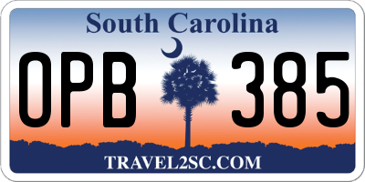 SC license plate OPB385
