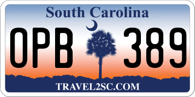 SC license plate OPB389