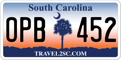SC license plate OPB452