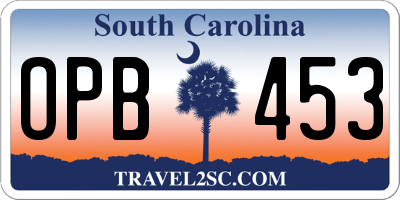 SC license plate OPB453