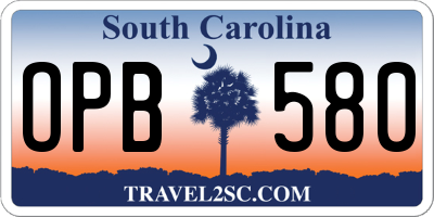 SC license plate OPB580