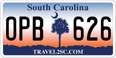 SC license plate OPB626