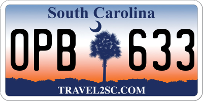 SC license plate OPB633