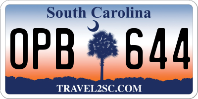 SC license plate OPB644