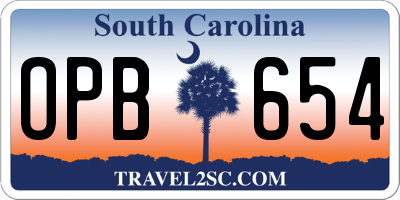 SC license plate OPB654