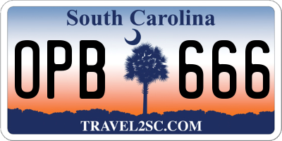 SC license plate OPB666