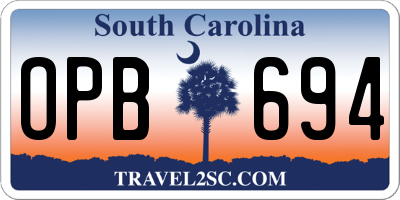 SC license plate OPB694