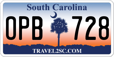 SC license plate OPB728