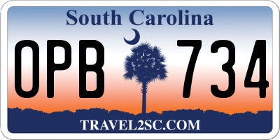 SC license plate OPB734