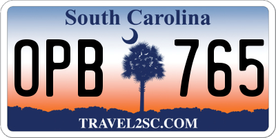 SC license plate OPB765