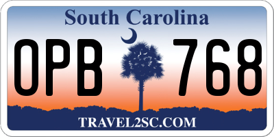SC license plate OPB768