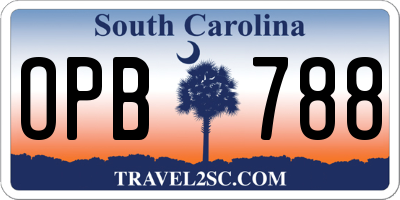 SC license plate OPB788