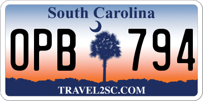SC license plate OPB794