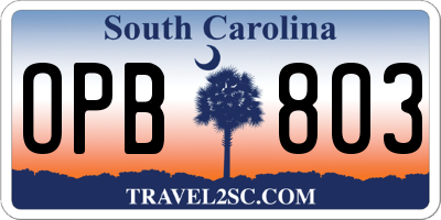 SC license plate OPB803
