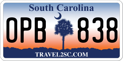 SC license plate OPB838